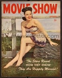 5y070 MOVIE SHOW magazine September 1944 portrait of sexy Linda Darnell outdoors in skimpy outfit!