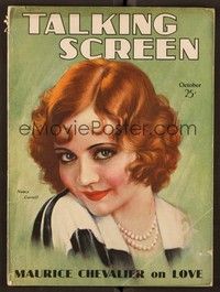 5y050 TALKING SCREEN MAGAZINE magazine October 1930 art of pretty Nancy Carroll wearing pearls!