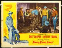 5z122 ALONG CAME JONES LC '45 Gary Cooper with many bad guys, Norman Rockwell border art!