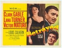 5z028 BETRAYED TC '54 art of Clark Gable, Victor Mature & sexy brunette Lana Turner!