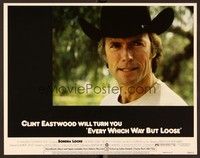 5z264 EVERY WHICH WAY BUT LOOSE LC #3 '78 extreme close up of Clint Eastwood wearing cowboy hat!