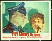 5z273 FIVE GRAVES TO CAIRO LC #7 '43 close up of Erich von Stroheim with scared Anne Baxter!