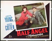 5z319 HALF ANGEL LC #6 '51 Loretta Young helps fallen Joseph Cotten with his pants!