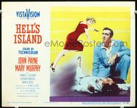 5z329 HELL'S ISLAND LC #7 '55 sexy Mary Murphy with gun behind John Payne with dead body!