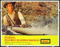 5z343 HOMBRE LC #3 '66 close up of cowboy Paul Newman firing his rifle!