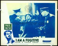 5z354 I AM A FUGITIVE FROM A CHAIN GANG LC #8 R56 close up art of Paul Muni apprehended!