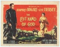 5z058 LEFT HAND OF GOD TC '55 artwork of priest Humphrey Bogart holding gun + sexy Gene Tierney!
