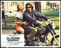 5z504 SERPICO LC #6 '74 Sidney Lumet, undercover cop Al Pacino on motorcycle with sexy girl!