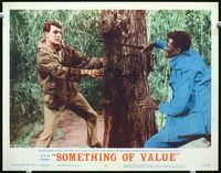 5z524 SOMETHING OF VALUE LC #6 '57 Rock Hudson & Sidney Poitier in death battle by tree!