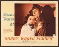 5z532 SORRY WRONG NUMBER LC #1 '48 best close up of Burt Lancaster & frightened Barbara Stanwyck!