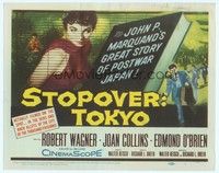 5z092 STOPOVER TOKYO TC '57 artwork of sexy Joan Collins & spy Robert Wagner in Japan!