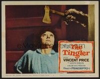 5z570 TINGLER LC #2 '59 image of wacky monster hand holding axe over scared Judith Evelyn's head!