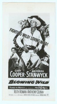 6a069 BLOWING WILD 5.25x9.5 still '53 artwork of Gary Cooper & Barbara Stanwyck from three-sheet!