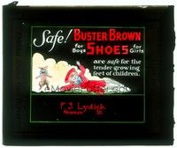 6b165 BUSTER BROWN SHOES glass slide '20s great cartoon art sliding safely in baseball!