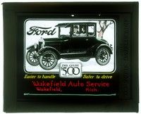6b179 FORD COUPE glass slide '20s image of the $500 car that was easier to handle, safer to drive!