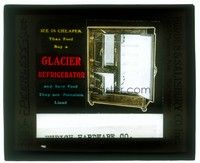 6b181 GLACIER REFRIGERATOR glass slide '20s porcelain lined icebox that saves your food!