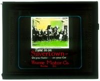 6b183 HUME MOTOR CO. glass slide '20s Goodrich Silvertown Cord Orchestra on the radio in your car!