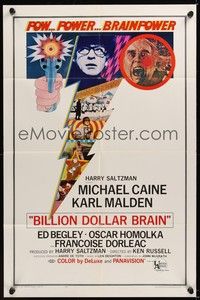 6c096 BILLION DOLLAR BRAIN 1sh '67 Michael Caine, Karl Malden, Ken Russell, Caine vs. Brain!