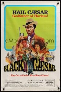 6c099 BLACK CAESAR 1sh '73 AIP Williamson blaxploitation, Godfather of Harlem art by G. Akimoto!
