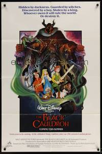 6c100 BLACK CAULDRON advance 1sh '85 first Walt Disney CG, cool fantasy art by P. Wensel!