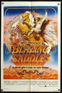 6c103 BLAZING SADDLES 1sh '74 classic Mel Brooks western, art of Cleavon Little by John Alvin!