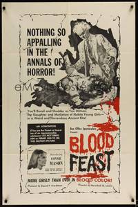 6c105 BLOOD FEAST 1sh '63 Herschell Gordon Lewis classic, wild horror artwork!