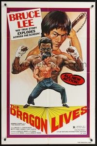 6c125 DRAGON LIVES 1sh '78 Bruce Lee pseudo biography, cool artwork!