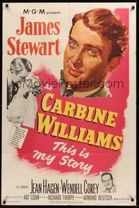 6c141 CARBINE WILLIAMS 1sh '52 great portrait art of James Stewart, Jean Hagen, Wendell Corey!