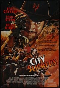 6c165 CITY SLICKERS advance 1sh '91 great artwork of cowboys Billy Crystal & Daniel Stern!