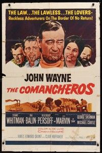 6c171 COMANCHEROS 1sh '61 cowboy John Wayne, Stuart Whitman, directed by Michael Curtiz!