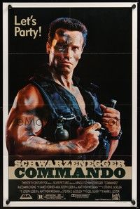 6c175 COMMANDO 1sh '85 cool image of Arnold Schwarzenegger in camo, let's party!