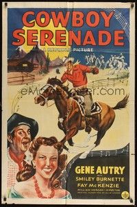6c179 COWBOY SERENADE 1sh '42 artwork of cowboy Gene Autry, Smiley Burnette, Fay McKenzie!