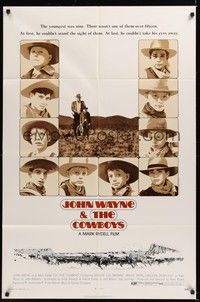 6c180 COWBOYS 1sh '72 big John Wayne gave these young boys their chance to become men!