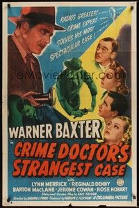 6c183 CRIME DOCTOR'S STRANGEST CASE 1sh '43 Warner Baxter, radio's greatest crime expert!