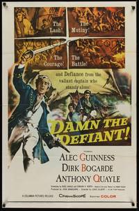 6c190 DAMN THE DEFIANT 1sh '62 art of Alec Guinness & Dirk Bogarde facing a bloody mutiny!