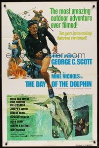 6c199 DAY OF THE DOLPHIN style D 1sh '73 art of George C. Scott & Trish Van Devere, Mike Nichols