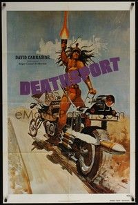 6c203 DEATHSPORT advance teaser 1sh '78 David Carradine, great art of futuristic battle motorcycle!