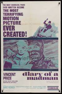 6c215 DIARY OF A MADMAN 1sh '63 Vincent Price in his most chilling portrayal of evil!