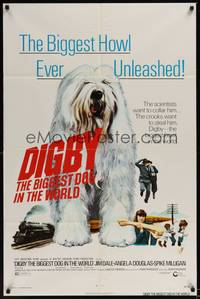 6c216 DIGBY THE BIGGEST DOG IN THE WORLD 1sh '74 cool giant artwork of sheep dog, wacky sci-fi!