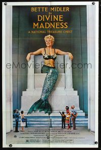6c220 DIVINE MADNESS style B 1sh '80 great image of mermaid Bette Midler as Lincoln Memorial!