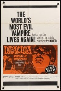 6c237 DRACULA PRINCE OF DARKNESS 1sh '66 great image of vampire Christopher Lee!
