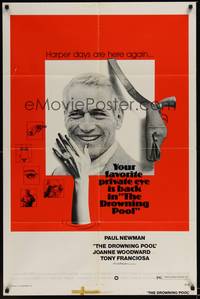 6c241 DROWNING POOL 1sh '75 cool image of Paul Newman as private eye Lew Harper!