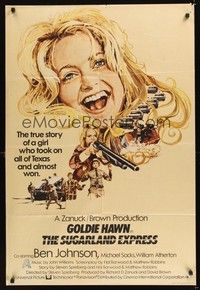 6c874 SUGARLAND EXPRESS English 1sh '74 Spielberg, cool artwork of Goldie Hawn!