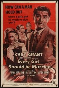 6c260 EVERY GIRL SHOULD BE MARRIED style A 1sh R54 hapless Cary Grant, Diana Lynn, Betsy Drake!