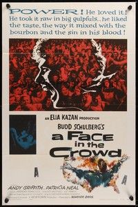 6c270 FACE IN THE CROWD 1sh '57 Andy Griffith took it raw like his bourbon & his sin, Elia Kazan!