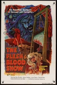 6c298 FLESH & BLOOD SHOW 1sh '73 cool horror artwork of guillotine, sexy girl & bearded man!