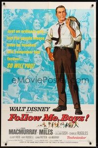 6c308 FOLLOW ME BOYS 1sh '66 Fred MacMurray leads Boy Scouts, young Kurt Russell, Walt Disney!