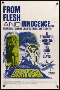 6c322 FRANKENSTEIN CREATED WOMAN 1sh '67 Peter Cushing, Susan Denberg had the soul of the Devil!