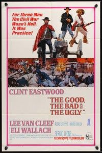 6c363 GOOD, THE BAD & THE UGLY 1sh '68 Clint Eastwood, Lee Van Cleef, Sergio Leone, cool art!
