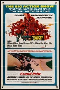 6c371 GRAND PRIX/DIRTY DOZEN 1sh '69 F1 racing driver James Garner and Lee Marvin in WWII!